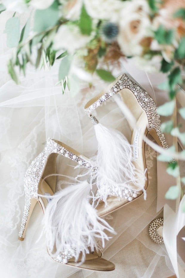 feathery embelished wedding heels from Jimmy Choo