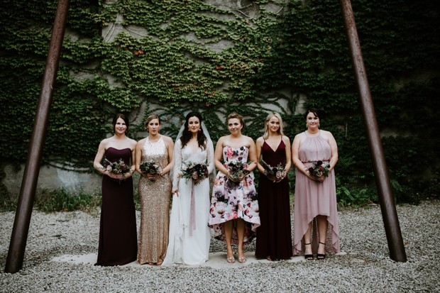 bridesmaids in mismatched dresses
