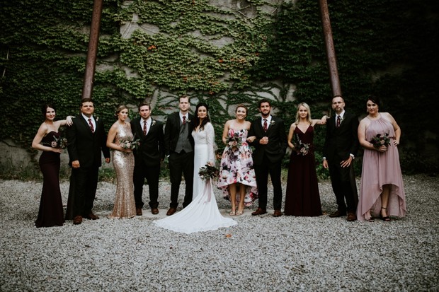 bridal party in mismatched attire