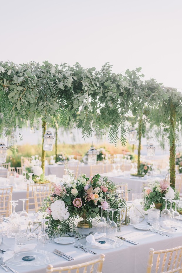 wedding table with table floral halo