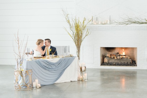fireplace winter wedding