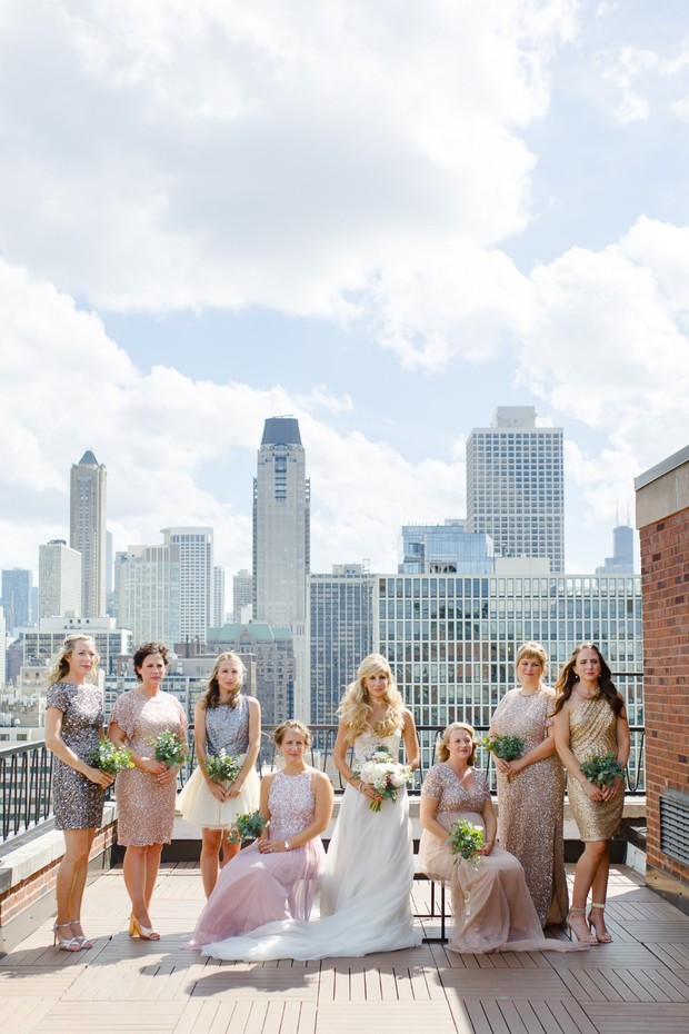 bridesmaids in sparkly dresses