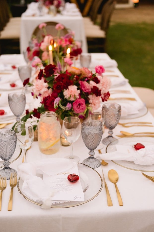red and gold reception table