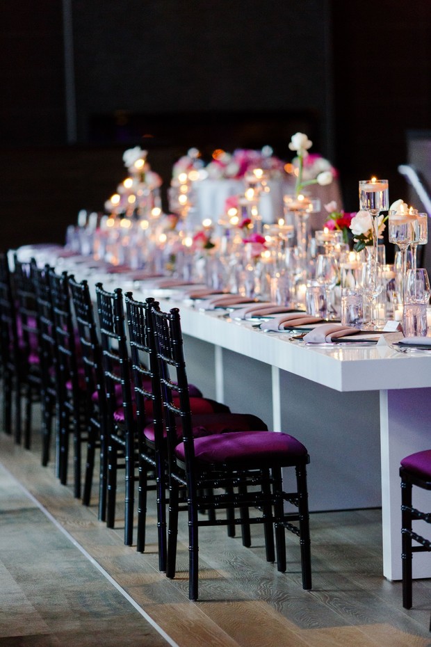 modern candle lit wedding reception