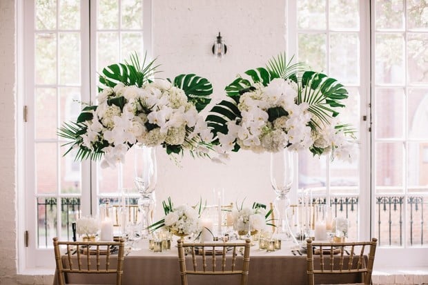 glam tropical wedding table decor