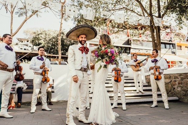 all white wedding party in Mexico