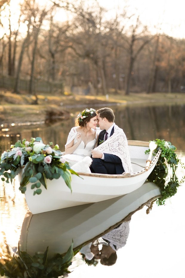 row boat wedding shoot