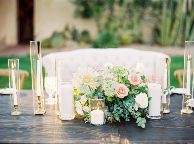 blush and green and gold sweetheart table