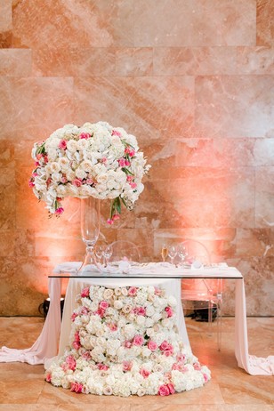 white and pink wedding sweetheart table