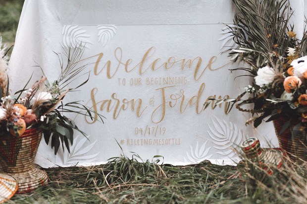 wedding sign in gold and acrylic