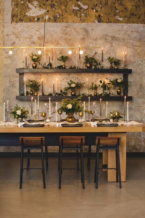 modern gold grey wedding table decor