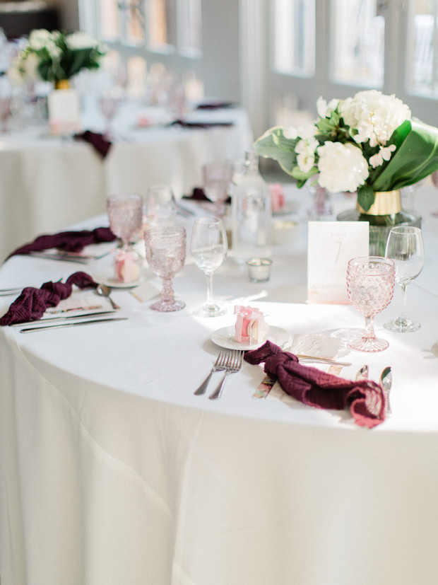 blush and red reception table design