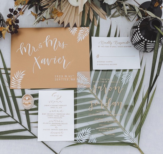gold and white wedding invitation suite