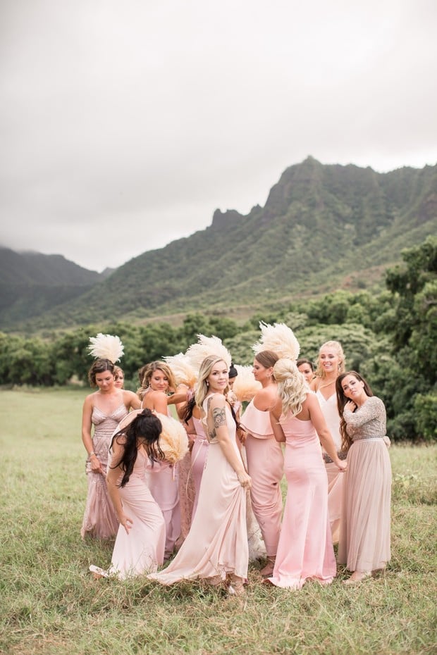 bridesmaids in pink in Hawaii