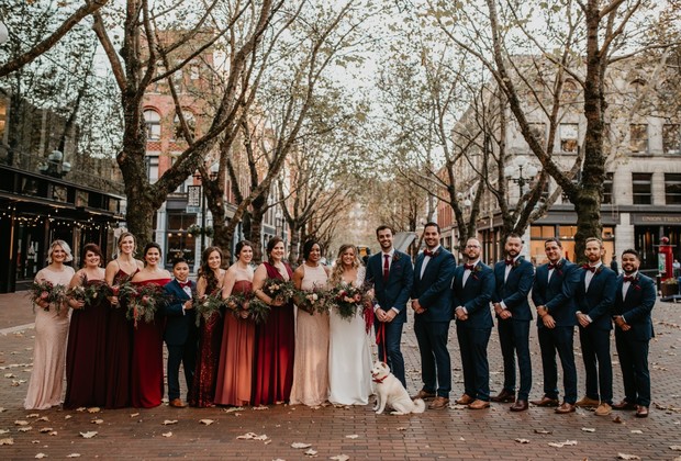 fall wedding party in Seattle