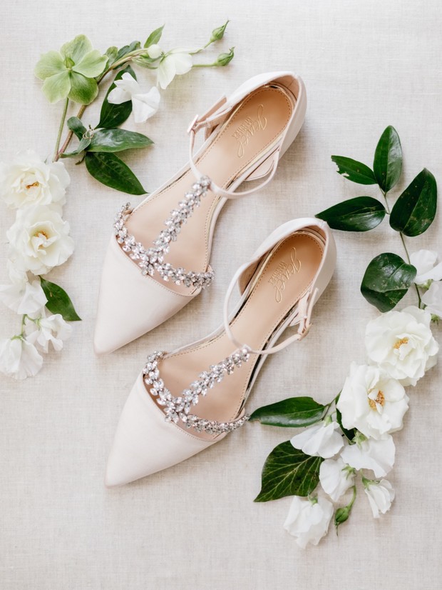 Jeweled t-strap shoes for bride