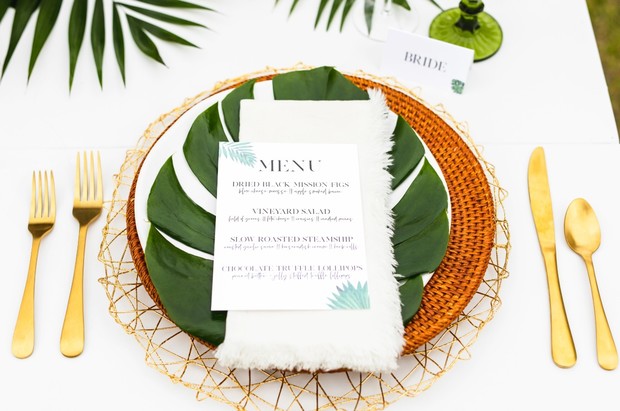tropical wedding place setting