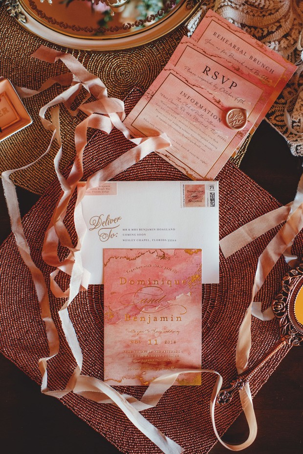 watercolor and gold invitation suite