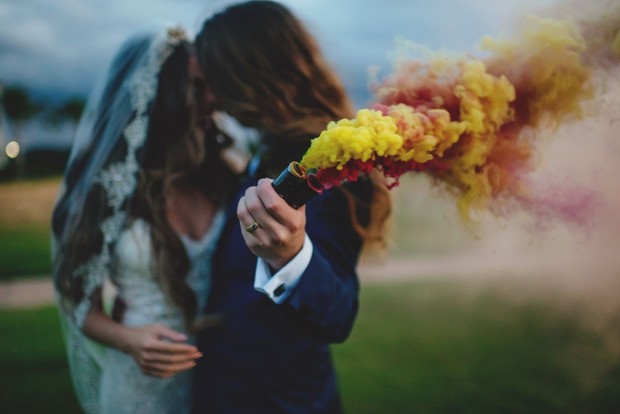 wedding smoke bomb photo
