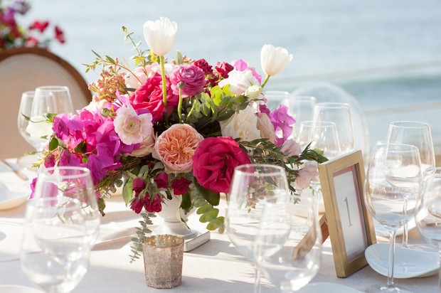 floral wedding centerpiece in pink and blush