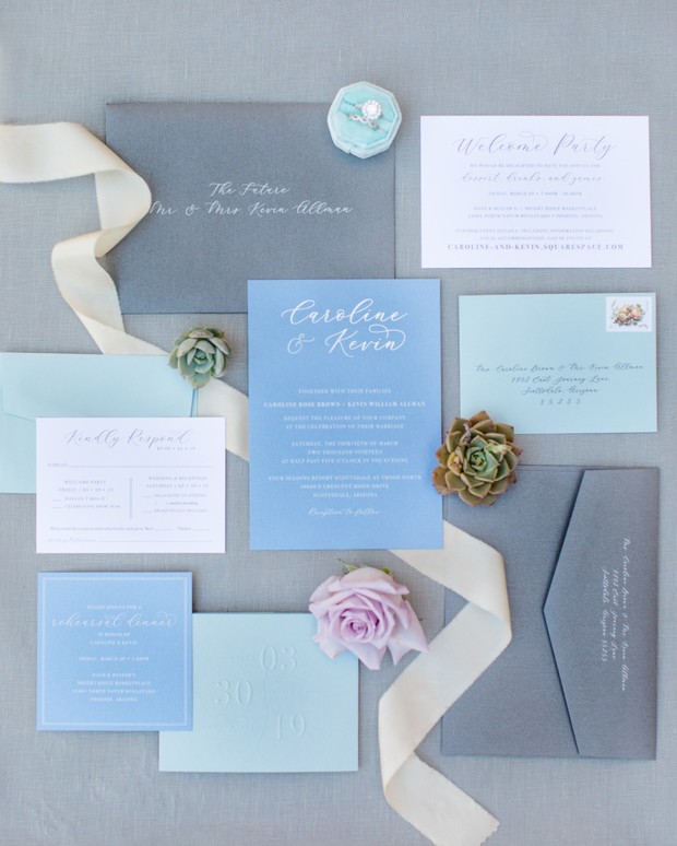 blue and teal wedding invitations