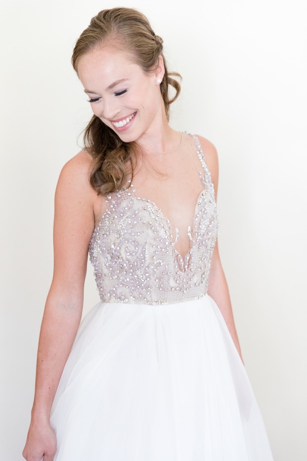 pretty beaded top wedding dress by Hayley Paige