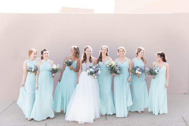 bridesmaids in soft teal