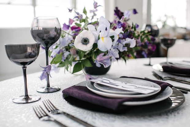 black purple and grey wedding table