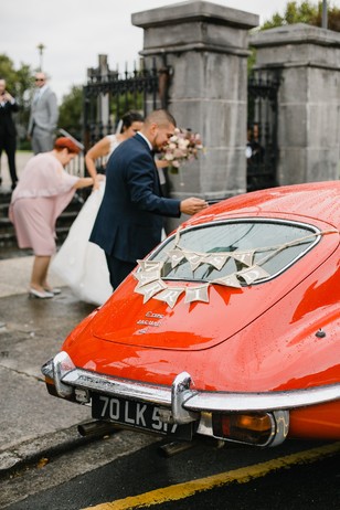 vintage wedding getaway car