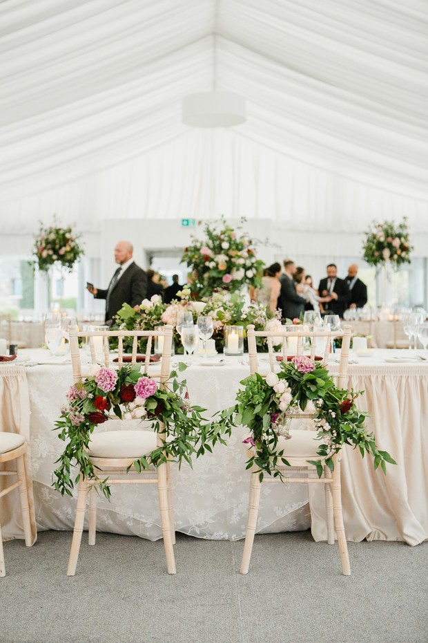 bride and groom chair florals
