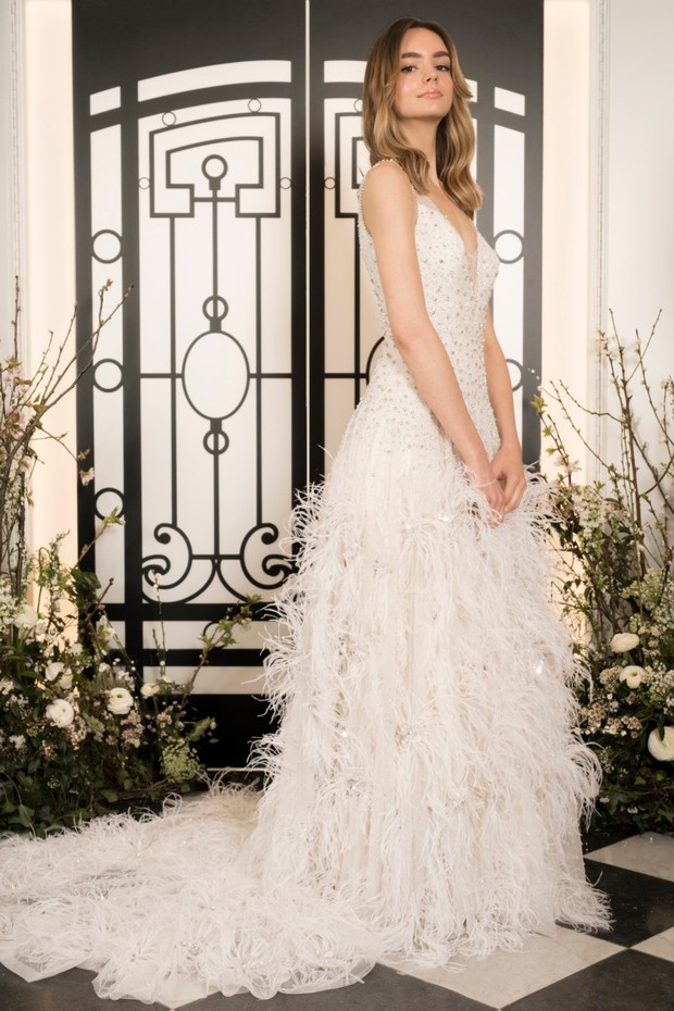 Embellished gown with feather skirt, Jenny Packham