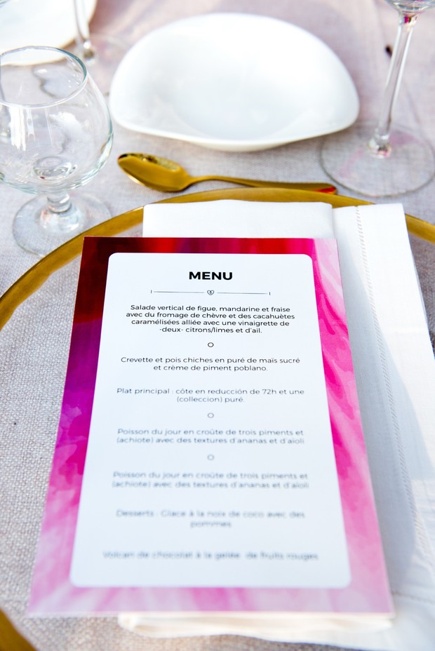 pink modern wedding menu