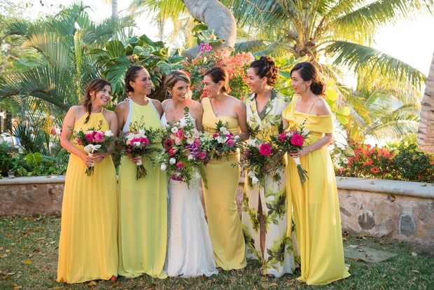 bridesmaids in lemon yellow