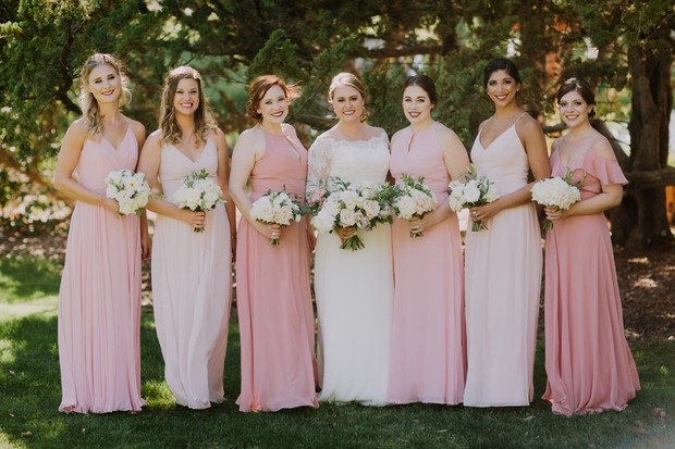 bridesmaids in mix matched pink