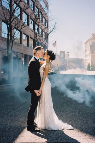 sweet smoke bomb wedding photo