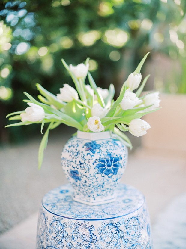 blue patterned vase floral decor