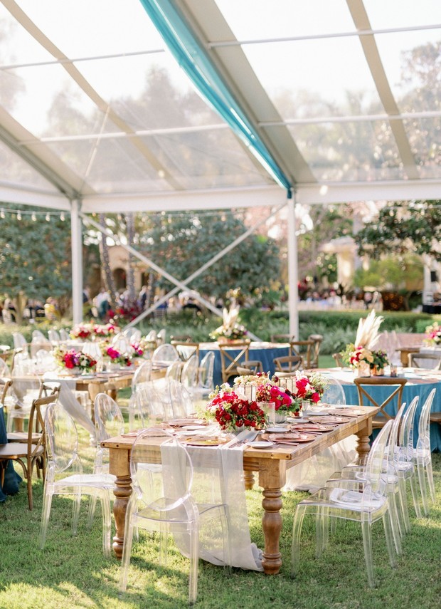 tented wedding reception in jewel tones