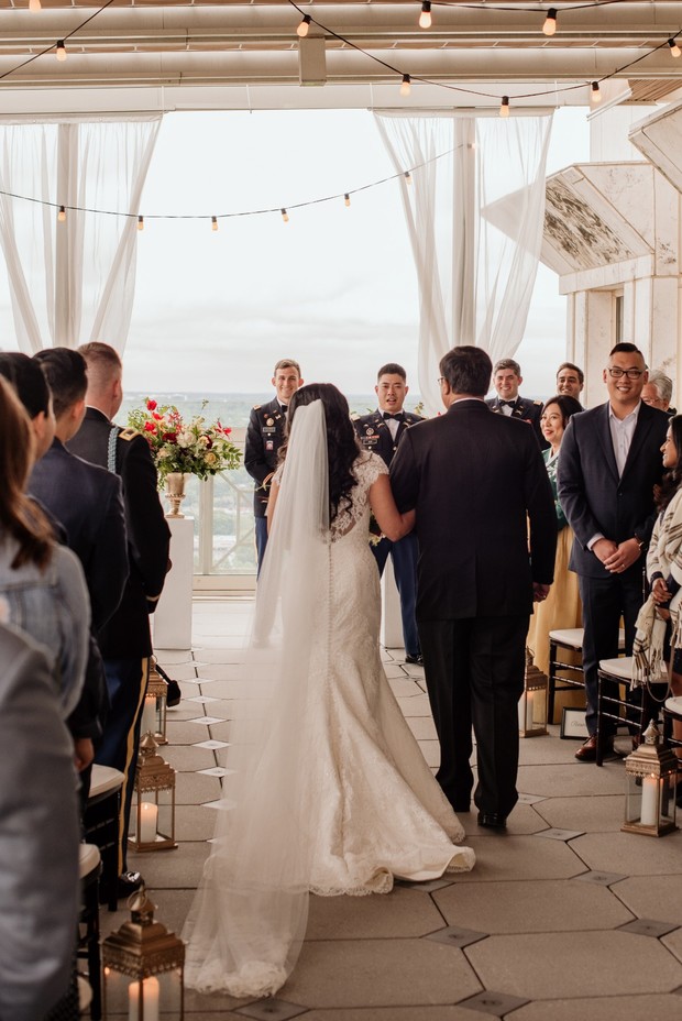 Bride walking down the aisle during a wedding ceremony