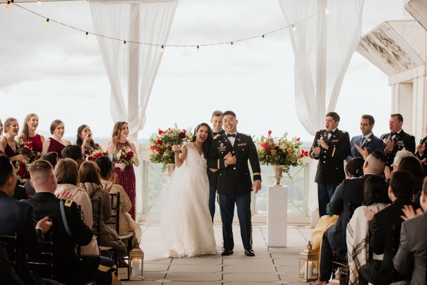 Happy bride and groom celebrate their wedding with joy and smiles