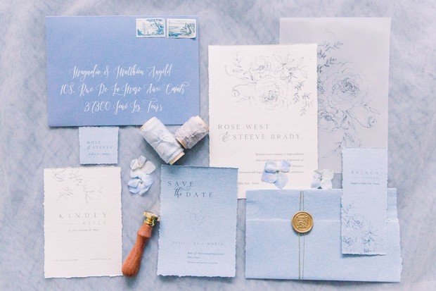 french blue wedding invitation suite
