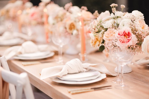 modernized blush wedding table decor