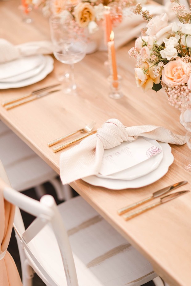 blush and gold wedding place setting
