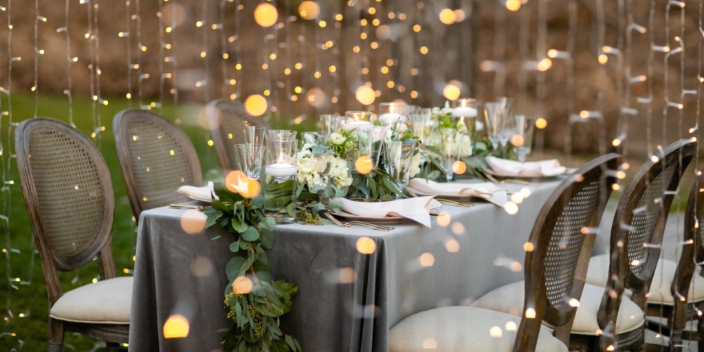 Blush and Grey Wedding Inspiration With a Light Tunnel
