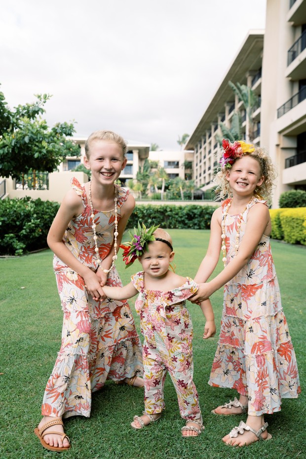 flower girls in matching floral print