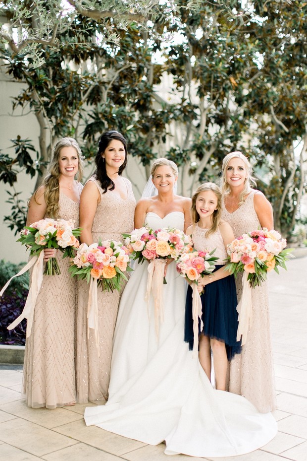 bridal party in blush and navy blue