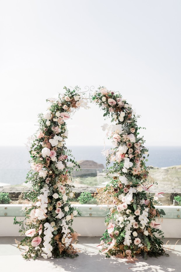 blush romantic floral wedding arch