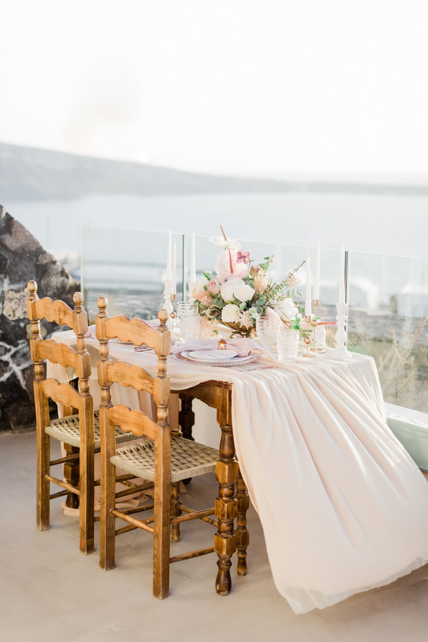 blush and gold sweetheart table in Greece