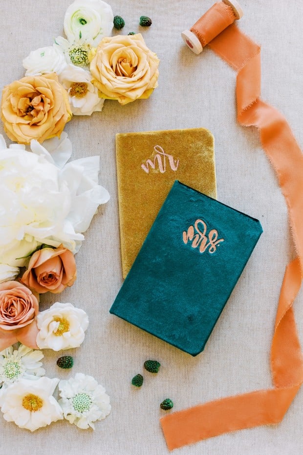 gold and green wedding vow books
