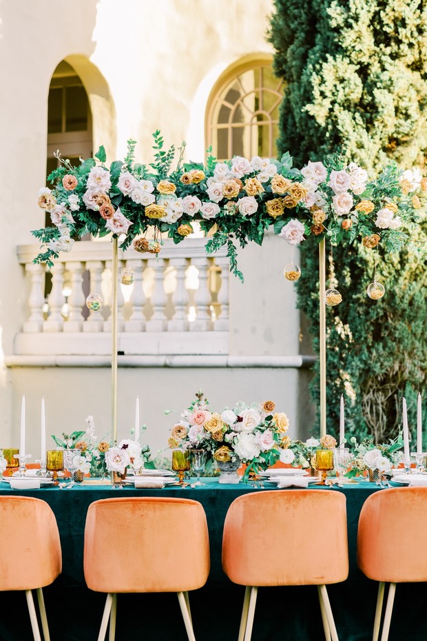 vintage inspired wedding table in green and gold