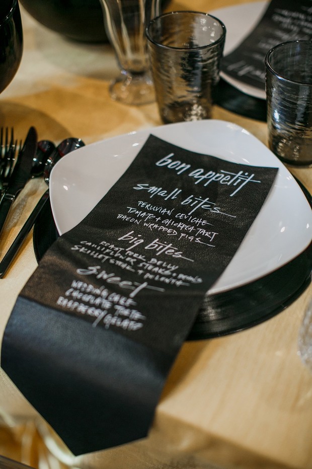 black and yellow wedding place setting